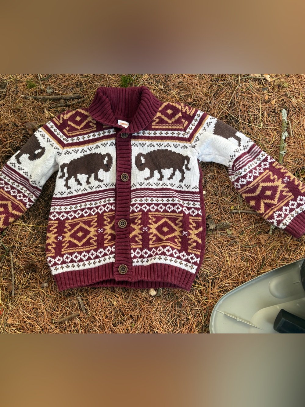 Gymboree Maroon, Cream & Brown Buffalo Knit Cardigan